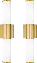 Bathroom Light Fixtures Set of 2, 2 Light Vanity Lights for Mirror with Milk Glass Shade, Up and Down Wall Sconces for Bathroom Bedroom Hallway, Brushed Gold, VL834-BG-ML-2PK