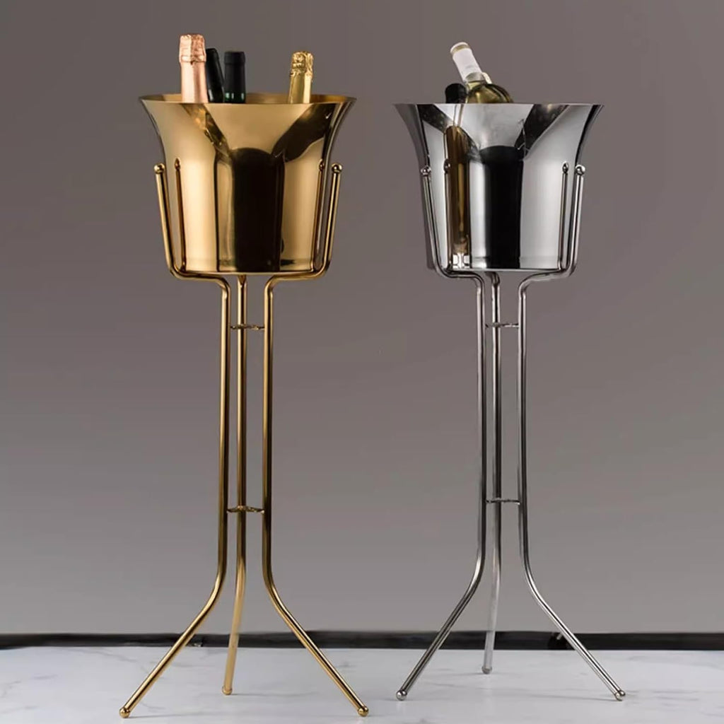 ice Bucket for Parties Stainless Steel Wine Ice Bucket with Steel Bucket Stand Wine Chiller on Stand Kitchen and Bar Ware Beverage Barware Accessories Ice Container Wine Bucket