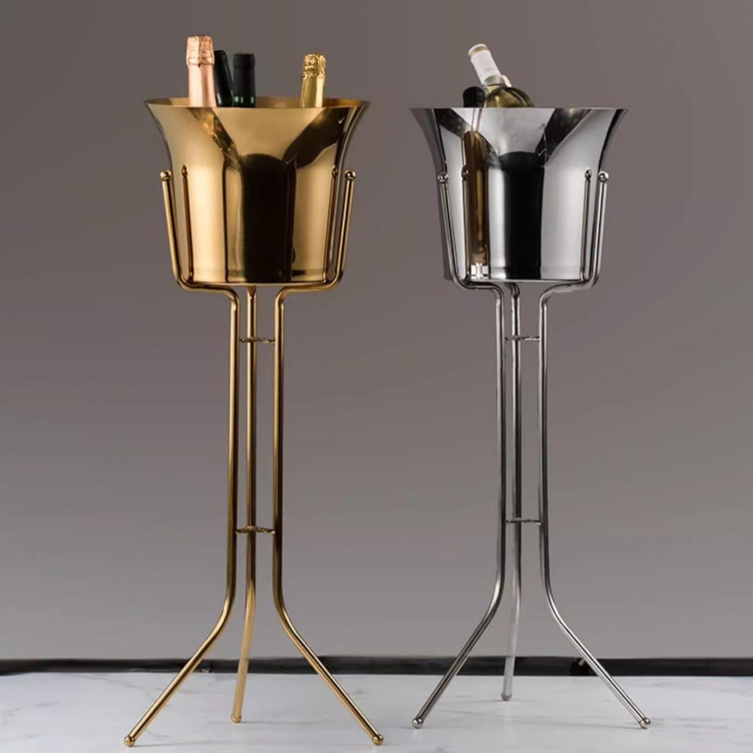 ice Bucket for Parties Stainless Steel Wine Ice Bucket with Steel Bucket Stand Wine Chiller on Stand Kitchen and Bar Ware Beverage Barware Accessories Ice Container Wine Bucket