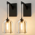 Crystal Brass Hemisphere Wall Sconce - Set of 2 Black Brushed Dimmable Sconces with Bulbs - Modern Hanging Light Decor - Luxury Indoor Lighting Fixture for Bedroom Living Room Bathroom Vanity Hallway