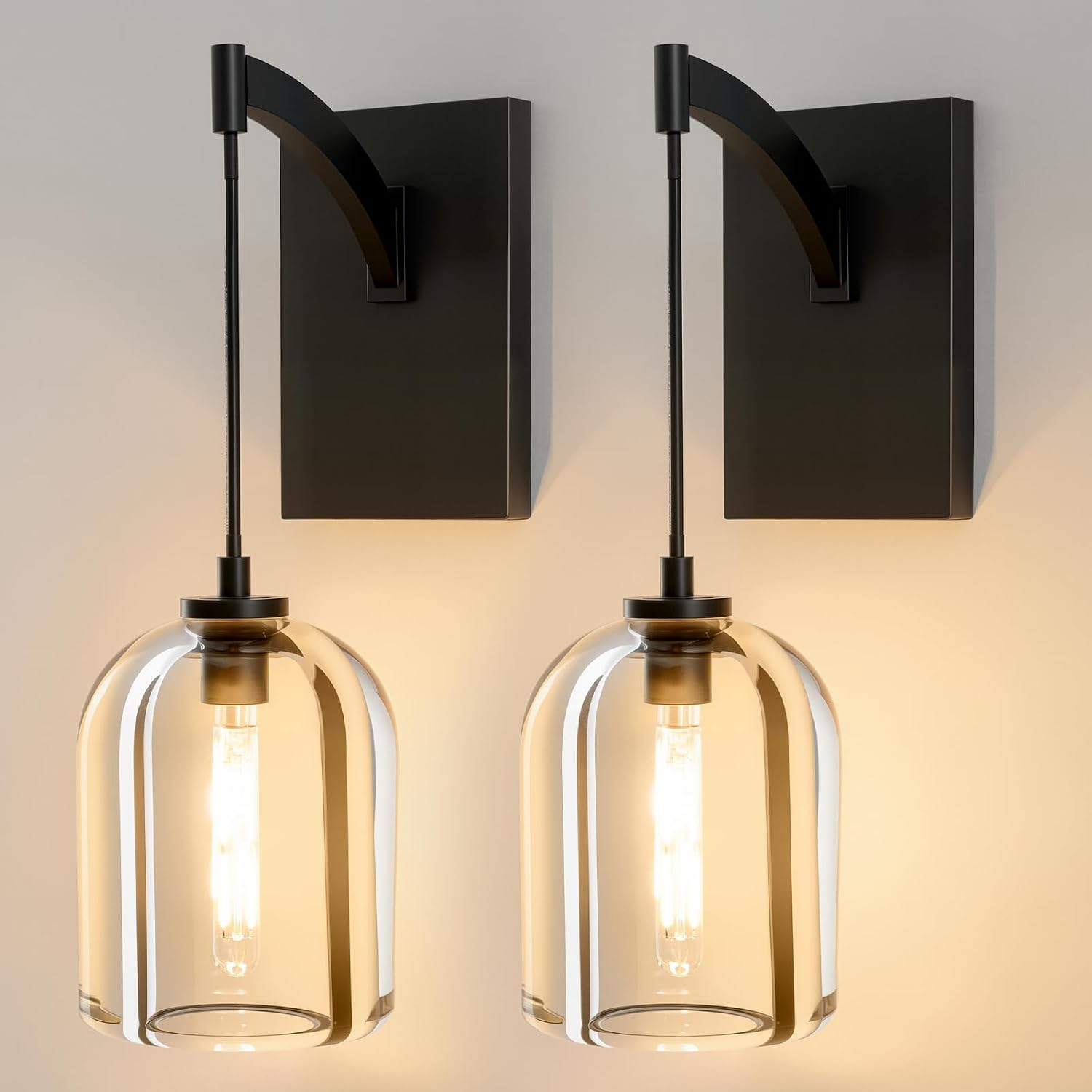 Crystal Brass Hemisphere Wall Sconce - Set of 2 Black Brushed Dimmable Sconces with Bulbs - Modern Hanging Light Decor - Luxury Indoor Lighting Fixture for Bedroom Living Room Bathroom Vanity Hallway