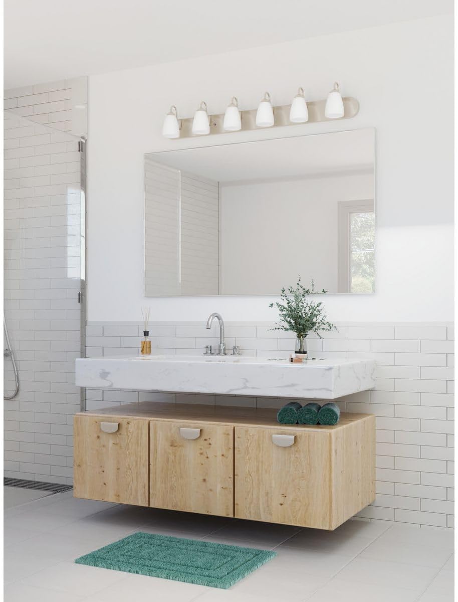 Gather Collection 6-Light Etched Glass Traditional Bath Vanity Light Brushed Nickel