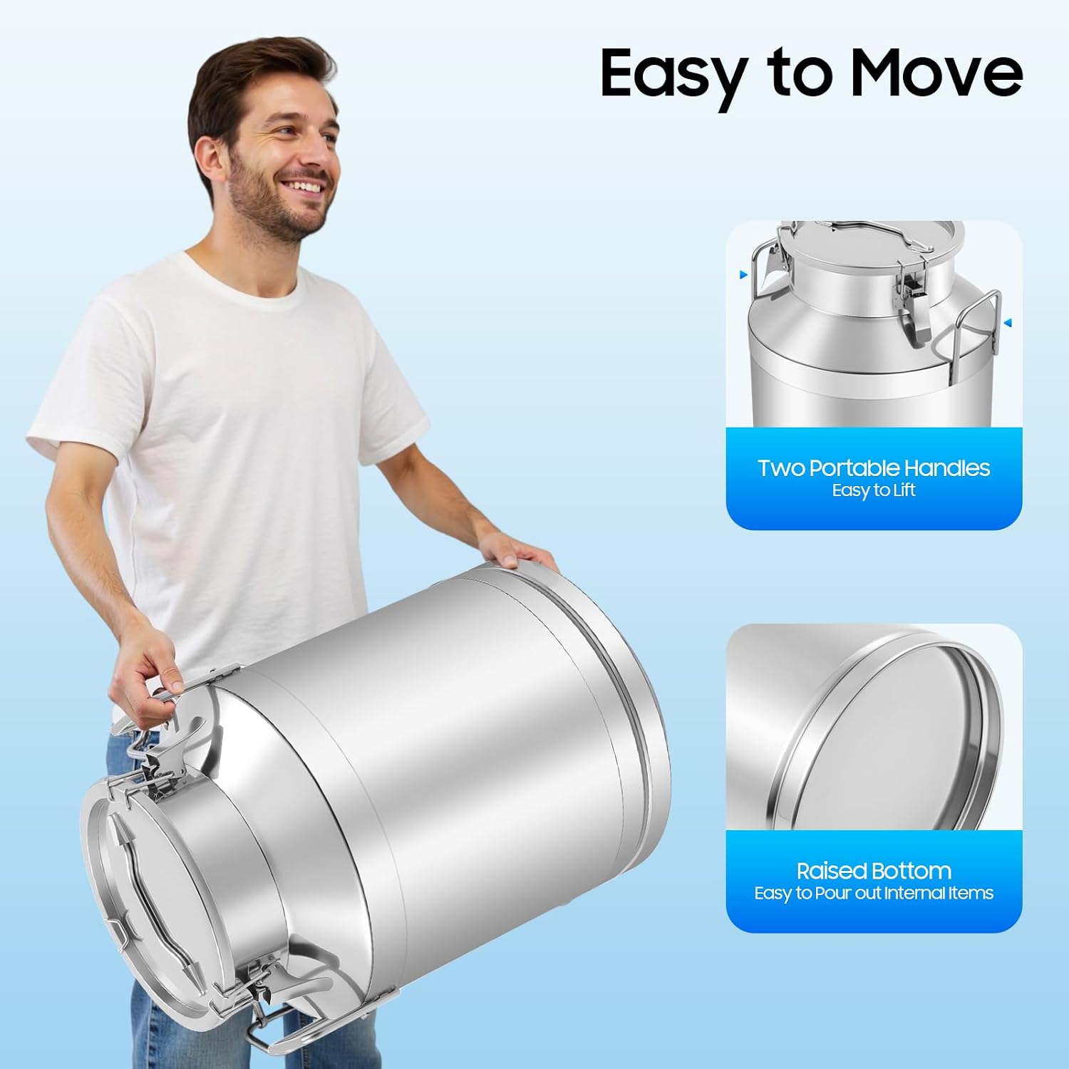 13 Gallon Stainless Steel Milk Can 50L Milk Jug | Food-grade Stainless Steel Container, Milk Bucket, Water Jug, Silicone Sealed Lid, Heavy Duty