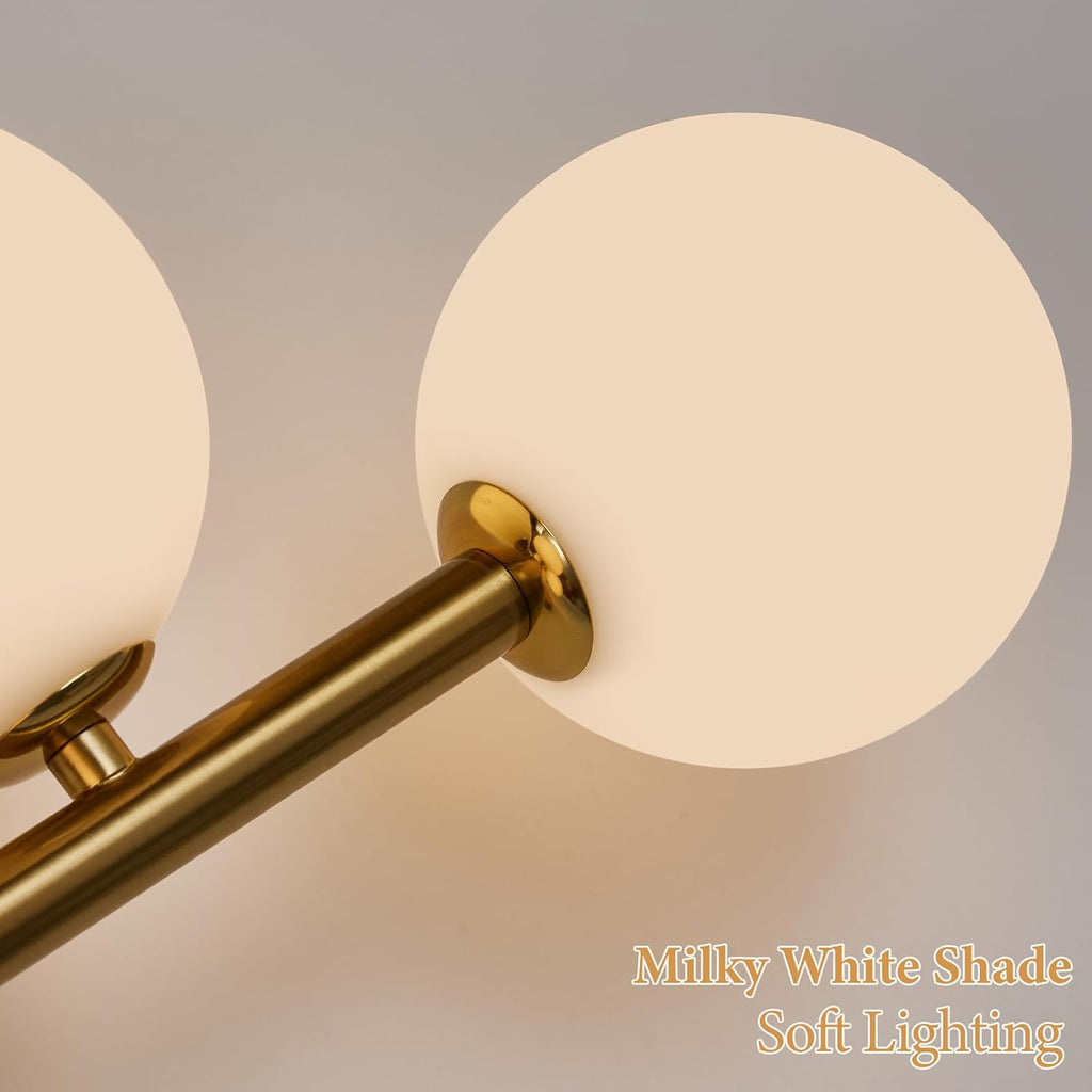 Gold Bathroom Vanity Light Fixtures: Modern Bath 5 Lights Brushed Golden Brass Wall Sconce Lighting - Vanity Light with Milk Globe Bubble Glass Shade - Midcentury Bathroom Lights Over Mirror G9 Base