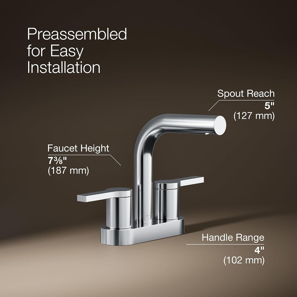 KOHLER K-33591-4-2MB Elate® Centerset Bathroom Sink Faucet, Bathroom Faucets, 1.2 GPM, Vibrant Brushed Moderne Brass