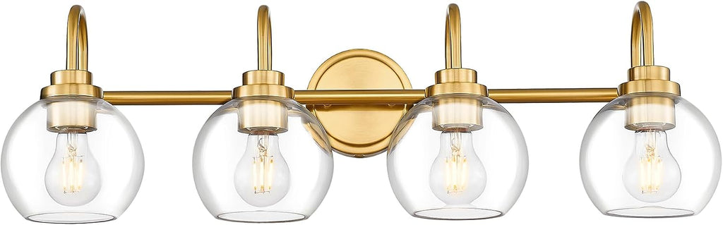 Bathroom Light Fixtures, 4-Light Brushed Gold Vanity Lights with Globe Clear Glass, 30 Inch Champagne Bronze Vanity Lighting Fixtures Over Mirror, AD-22280-4W-GD