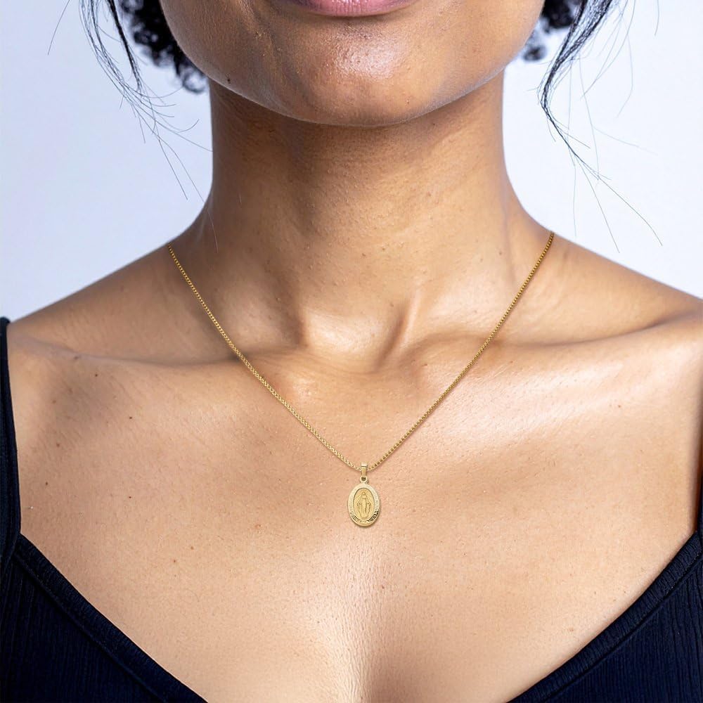 IceCarats 14K Yellow Gold Medium Oval Our Lady of Grace Miraculous Medal, Virgin Mary Pendant Necklace 23mm 7/8 inch Lightweight, Polished, Satin For Her