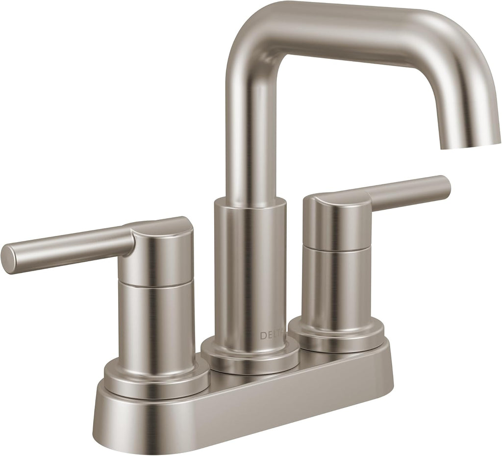 Delta Faucet Nicoli Centerset Bathroom Faucet, Brushed Nickel 2-Handle Bathroom Faucet, Delta Bathroom Sink Faucet, Brushed Nickel 3-Hole Bathroom Faucet, Stainless 25849LF-SS