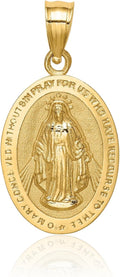 IceCarats 14K Solid Yellow Gold Medium Our Lady of Grace Miraculous Medal, Virgin Mary Pendant Necklace 21.5mm 7/8 inch Polished, Satin For Her