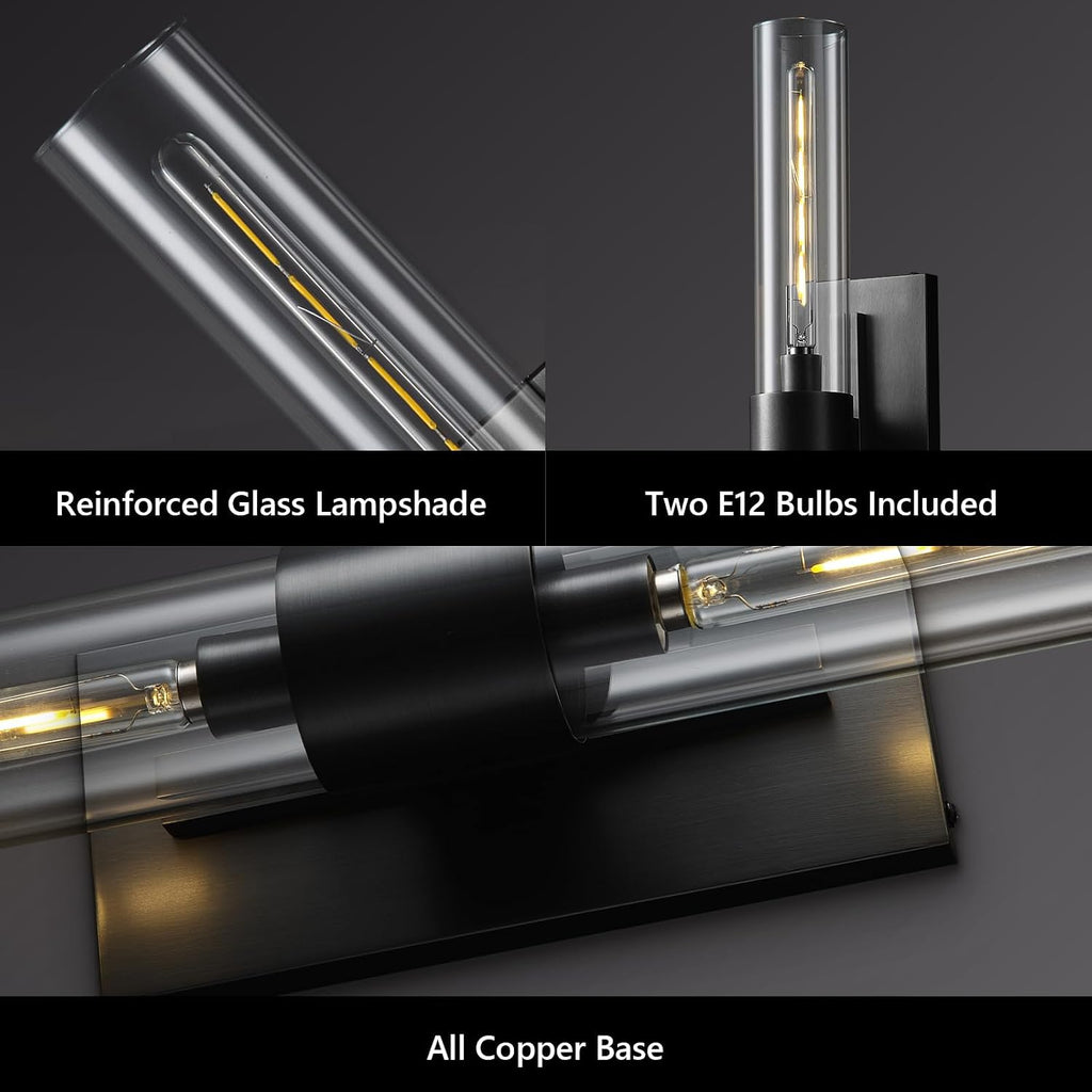 22.8' Bathroom Sconces Set of 2 – Modern Linear Hardwired Wall Sconce with Clear Glass Tube, Horizontal or Vertical Mount, for Bathroom Mirror, Bedroom & Living Room, Bulb Included