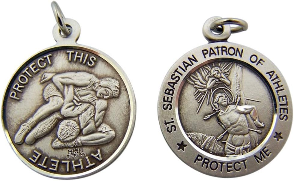 Religious Gifts Sterling Silver Saint Sebastian Sports Athlete Medal Pendant, 15/16 Inch