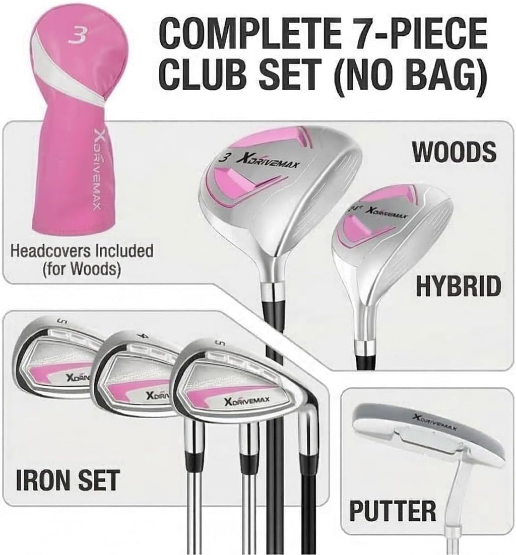 XDriveMax 7-Piece Complete Golf Clubs Set for Men & Women (Left/Right Hand), Advanced Performance Set with Fairway Wood, Hybrid, Irons and Putter, Regular Flex (No Golf Bag Included)