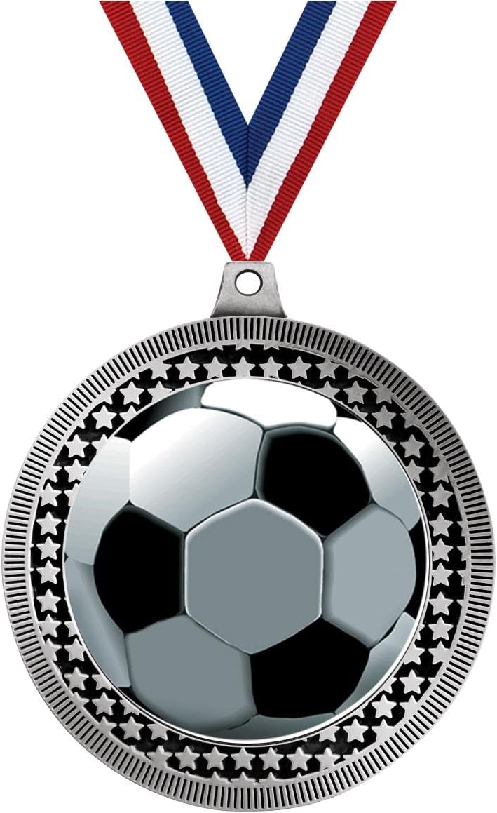 2.75' Soccer Ball Award Medal, Silver Vega Soccer Ball Team Trophy Award Includes Free Neck Ribbon