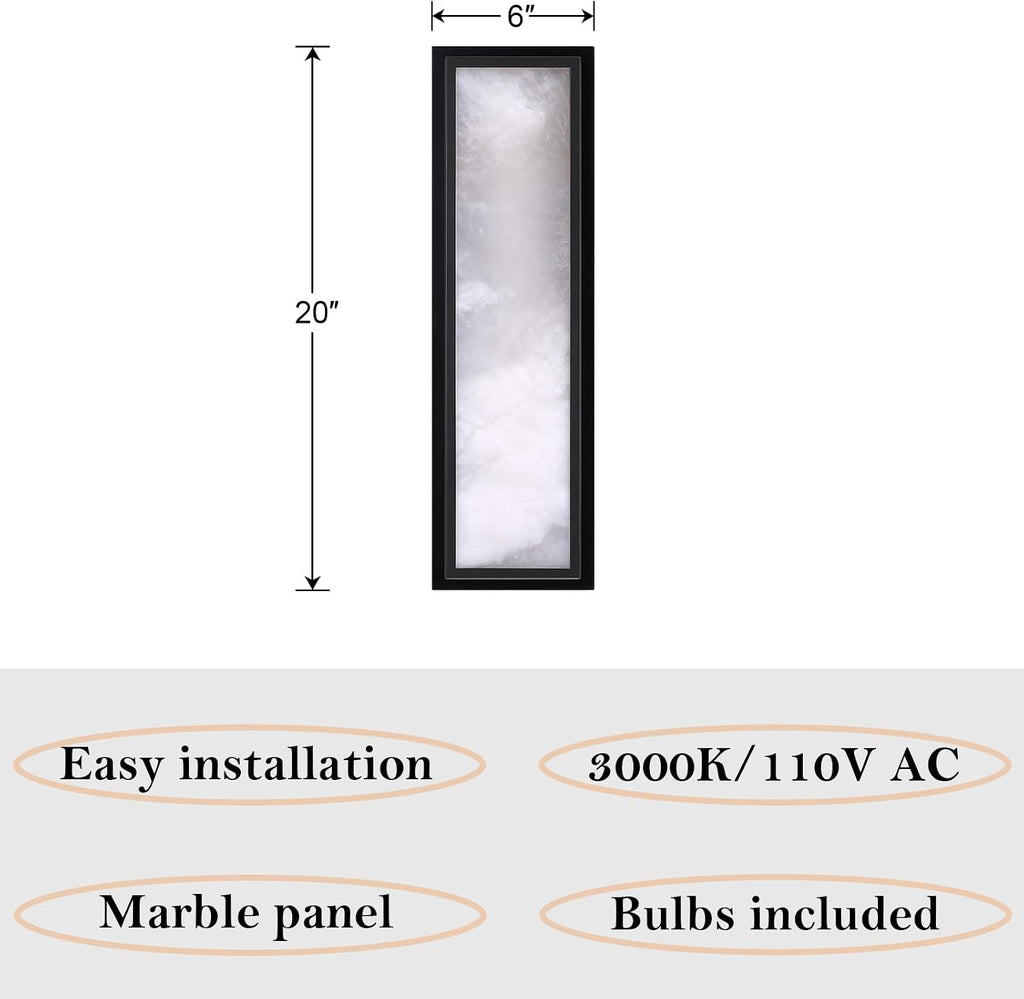 2 Pack 20 Inch Natural Alabaster Bathroom 20W-3000K LED Home Wall Sconce Modern Concise Style Wall Light Fixture,Black Finish for Bedroom Hallway Bedside Living Room