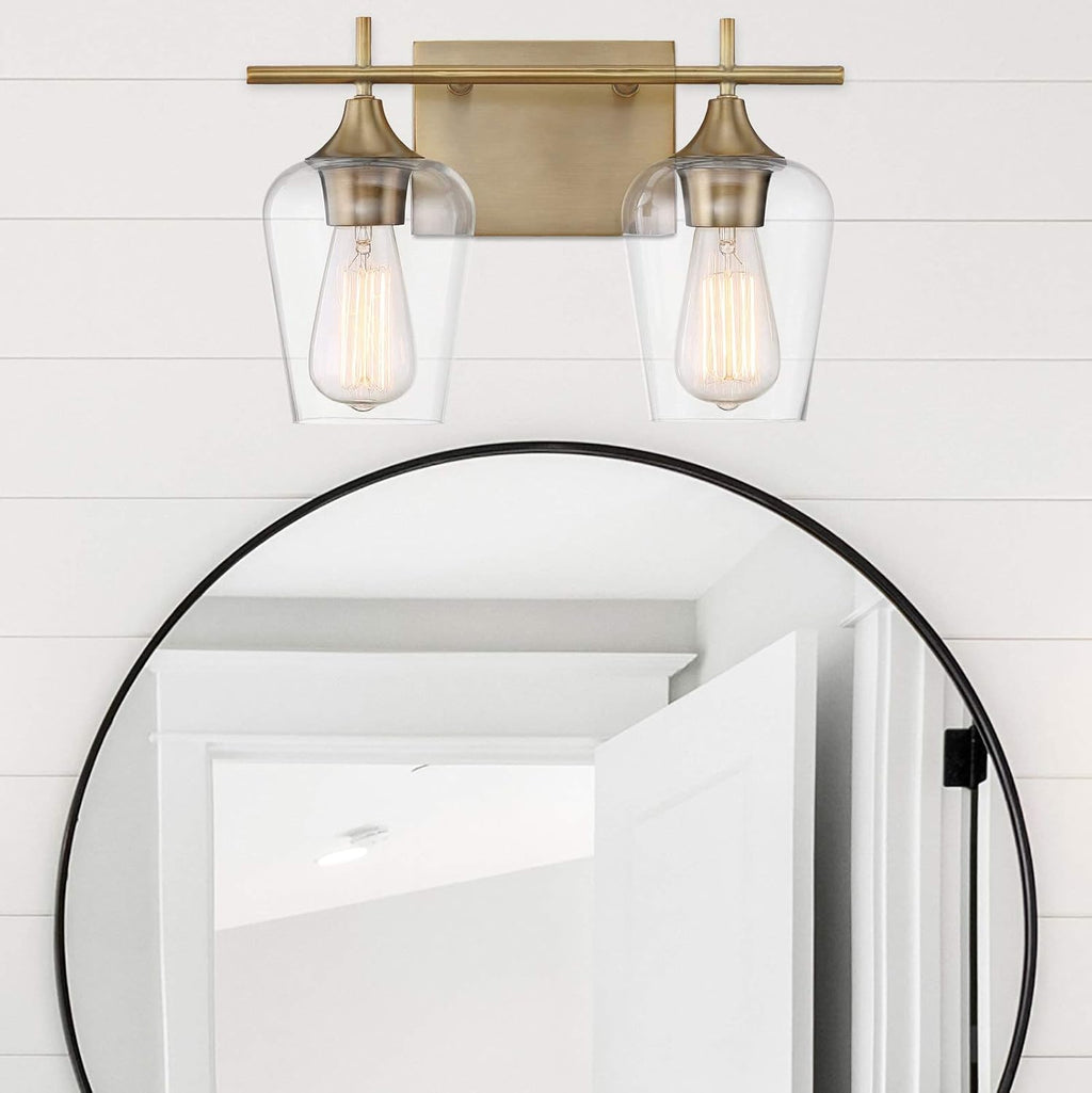 Savoy Essentials 8-4030-2-322 Octave Bohemian Clear Glass Bathroom Vanity Wall Light, 2-Light 120 Total Watts, 10' H x 14' W, Warm Brass
