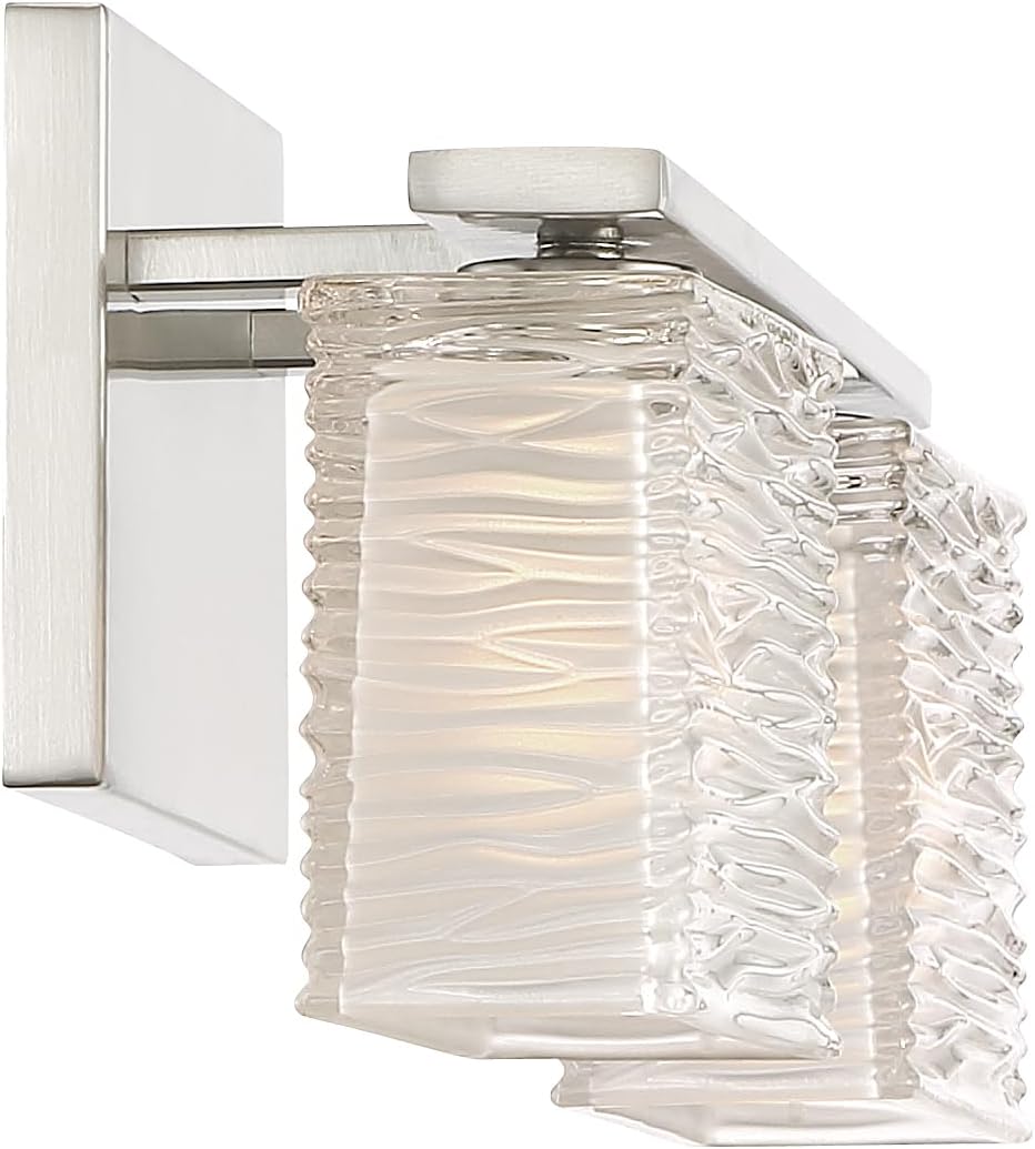 Quoizel Westcap Modern Vanity Lights, 2-Light, 15 Inch Brushed Nickel Bathroom Lighting Fixtures Over Mirror, Sandblasted Glass, G9 Bulb, Transitional Wall Light for Bathrooms, Kitchen or Hallway
