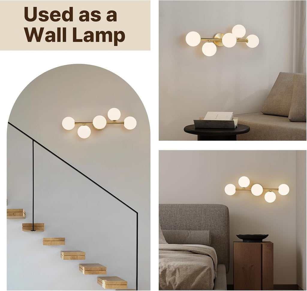 Bathroom Light Fixtures, Brushed Gold Bathroom Vanity Light Over Mirror with Milk White Glass Shades, Dimmable LED Wall Sconces for Hallway, Entryway, Living Room, Bedside, Staircase