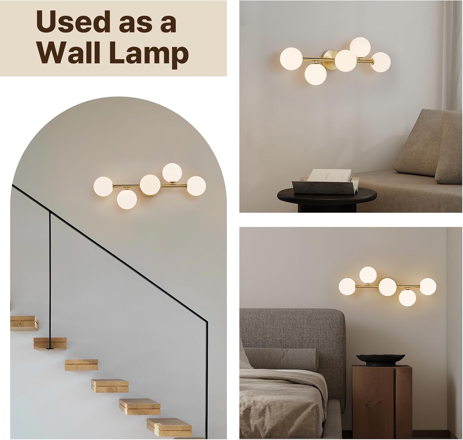 Bathroom Light Fixtures, Brushed Gold Bathroom Vanity Light Over Mirror with Milk White Glass Shades, Dimmable LED Wall Sconces for Hallway, Entryway, Living Room, Bedside, Staircase