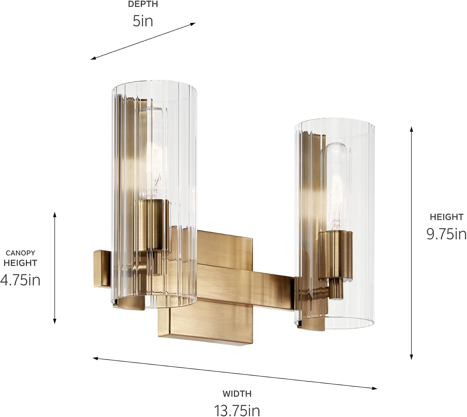 Kichler Jemsa 2-Light Modern Bathroom Vanity Light Fixture with Clear Fluted Glass in Champagne Bronze for Bathroom or Powder Room Wall Mount (9.75 in x 13.75 in), 55167CPZ