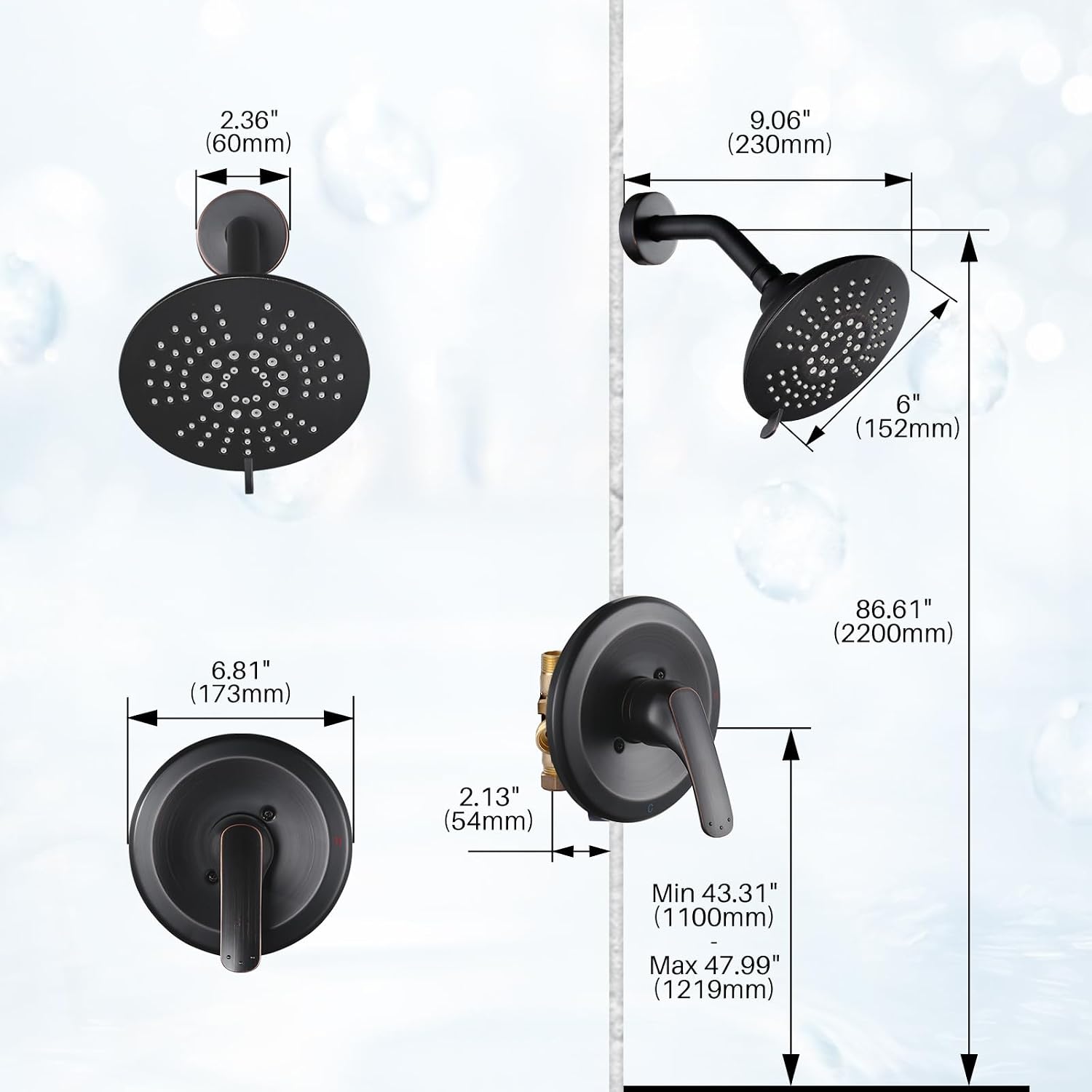Shower Faucet with Valve, Bathroom Shower Faucet Kit, Solid Brass Shower Head Faucet Set Complete, Single Handle Rain Shower Head Trim Kit for Bathroom, Oil Rubbed Bronze
