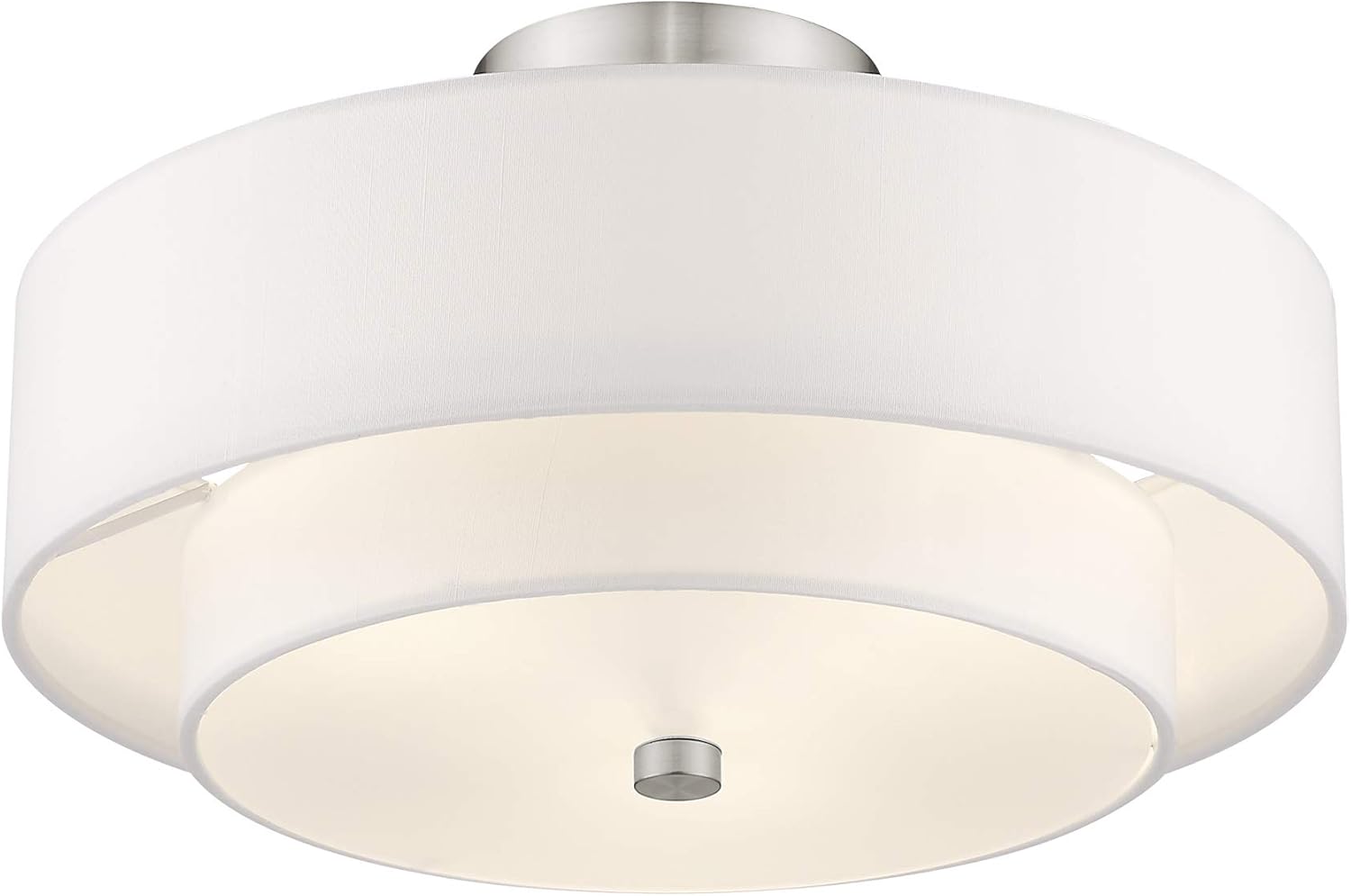Livex Lighting 51044-91 Brushed Nickel Flush Mount with Off-White Fabric Hardback Shade