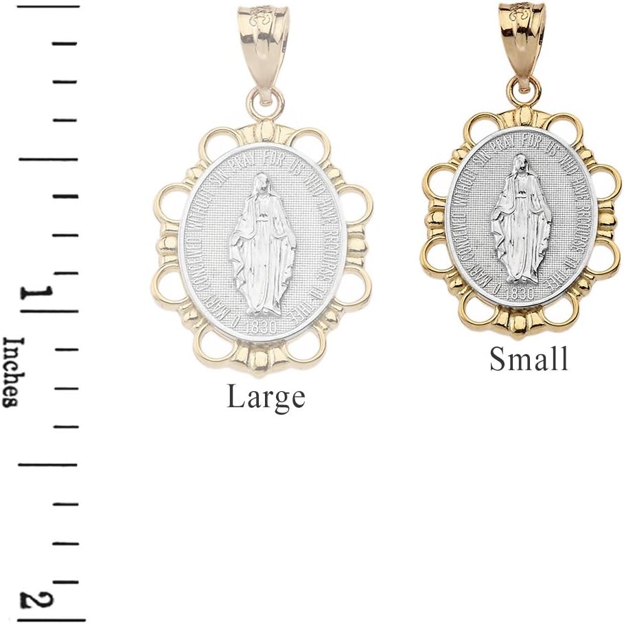 Religious Jewelry 10k Two-Tone Gold Miraculous Medal Of Blessed Virgin Mary Pendant (Small)
