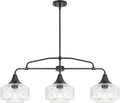 Farmhouse Kitchen Island Lighting, Black 3-Light Island Light for Kitchen, Adjustable Dining Room Light Fixture Over Table, Linear Chandelier Pendant Lighting with Clear Glass for Living Room Sink
