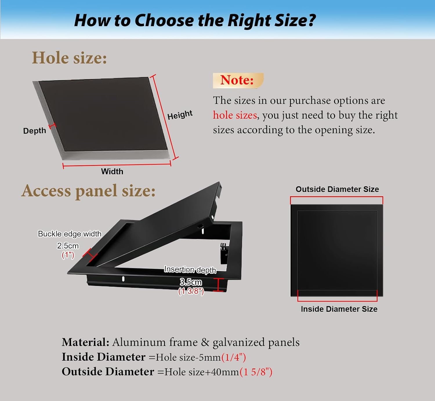 Small Access Panel 8x8 10x10 12x12 14x14 16x16, Push Button Latch Access Door Hatch Black, Drywall Plumbing Inspection Cover for Cables Wiring(55x60cm(22x24in))
