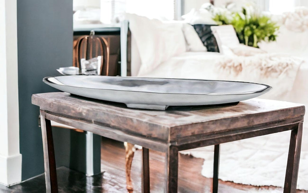 Modern Day Accents 8791 Barco XXL Long Boat Tray, Cast Aluminum, Silver, Morror Shine