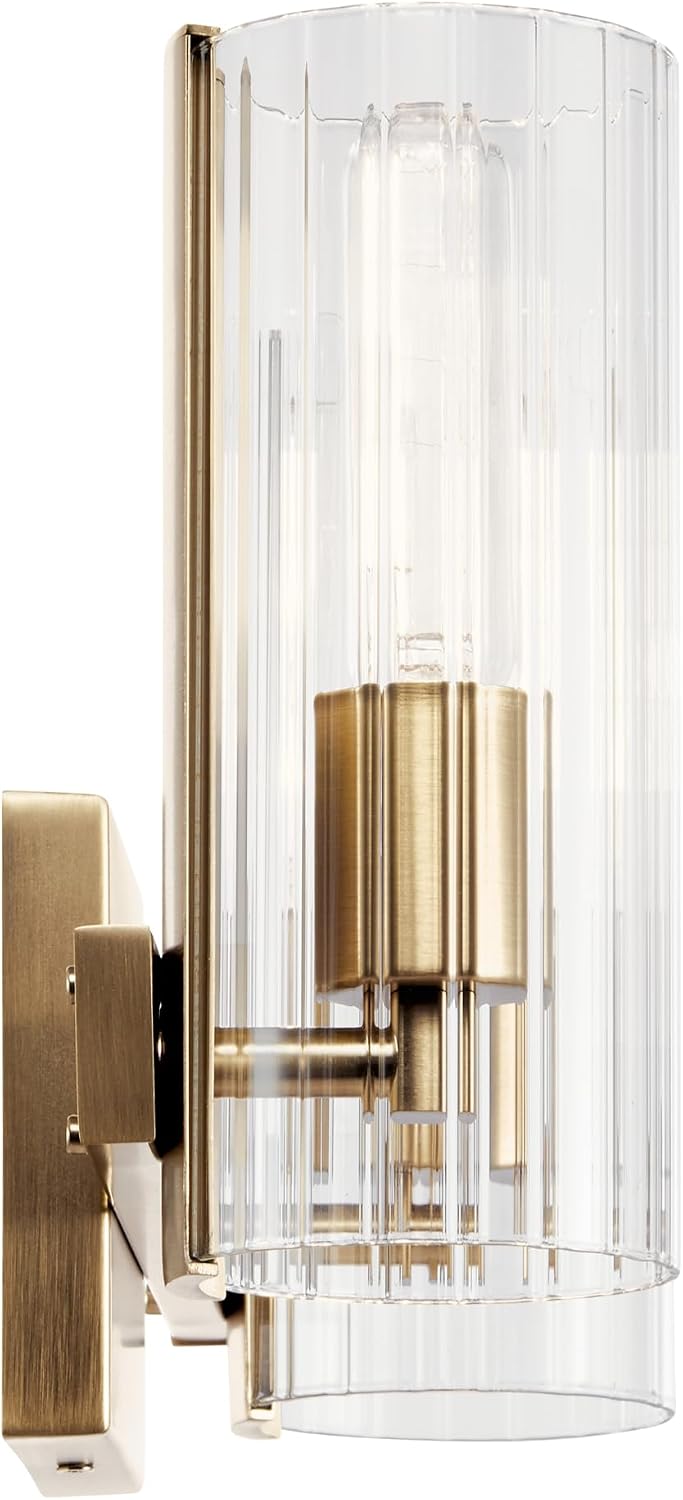 Kichler Jemsa 2-Light Modern Bathroom Vanity Light Fixture with Clear Fluted Glass in Champagne Bronze for Bathroom or Powder Room Wall Mount (9.75 in x 13.75 in), 55167CPZ