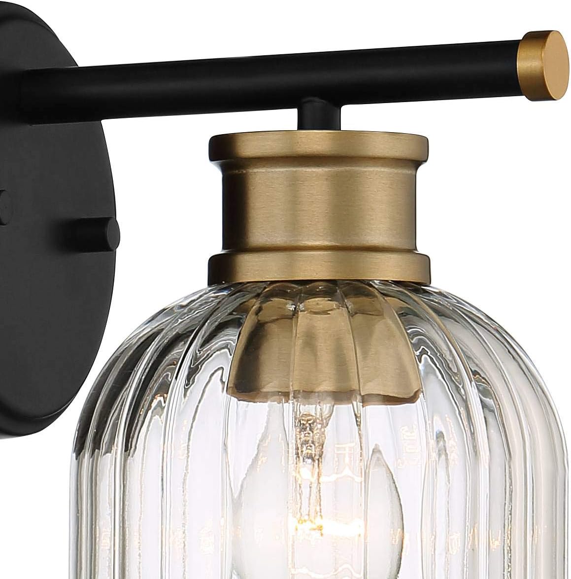 Stiffel Lana 9' High Modern Industrial Wall Sconce Light Lamp Fixture Mount Set of 2 Bathroom Bedroom Bedside Living Room Hardwired Cordless Black Gold Warm Brass Glass Shade Indoor Kitchen Hallway