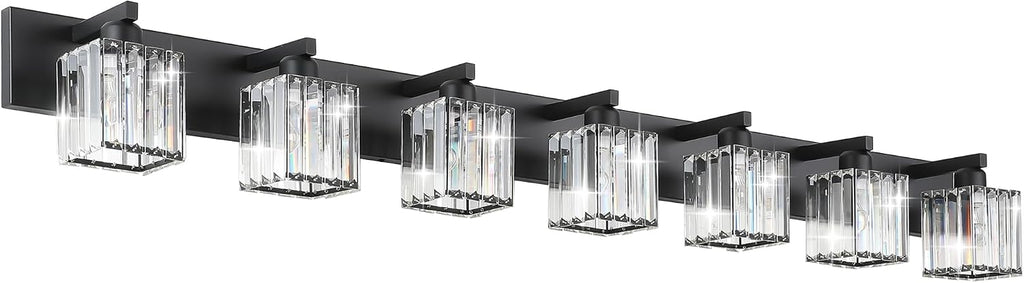 Aipsun Black Vanity Light Crystal Bathroom Lighting Fixtures Modern Bathroom Vanity Light 7 Light (Exclude Bulb)
