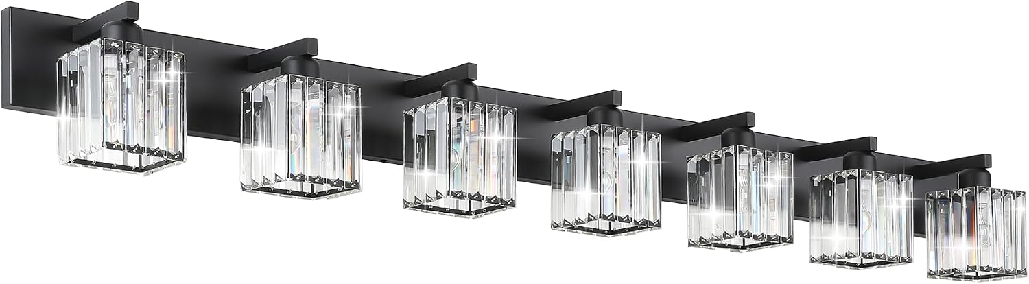 Aipsun Black Vanity Light Crystal Bathroom Lighting Fixtures Modern Bathroom Vanity Light 7 Light (Exclude Bulb)