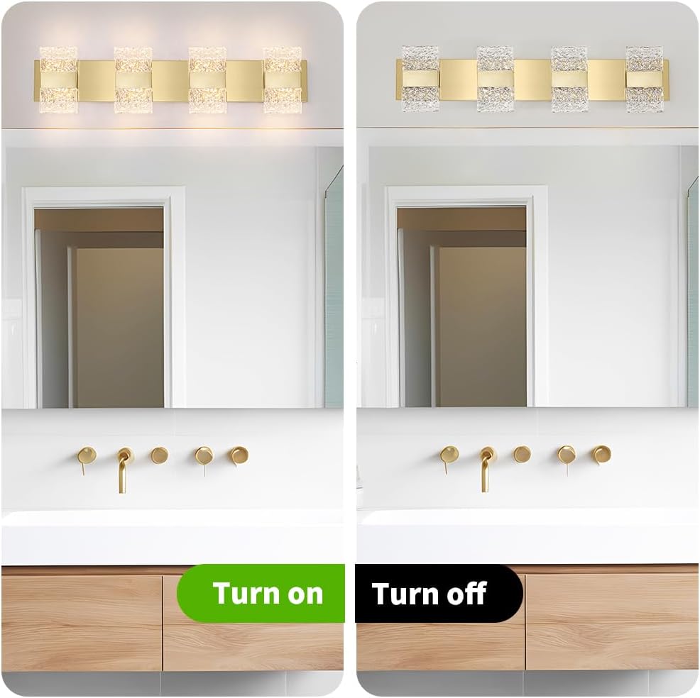 Bathroom Vanity Light Fixture, Modern Brushed Gold LED Vanity Light, Dimmable 24W LED Wall Sconce Lighting for Bathroom, Bedroom, Perfect for Makeup & Shaving
