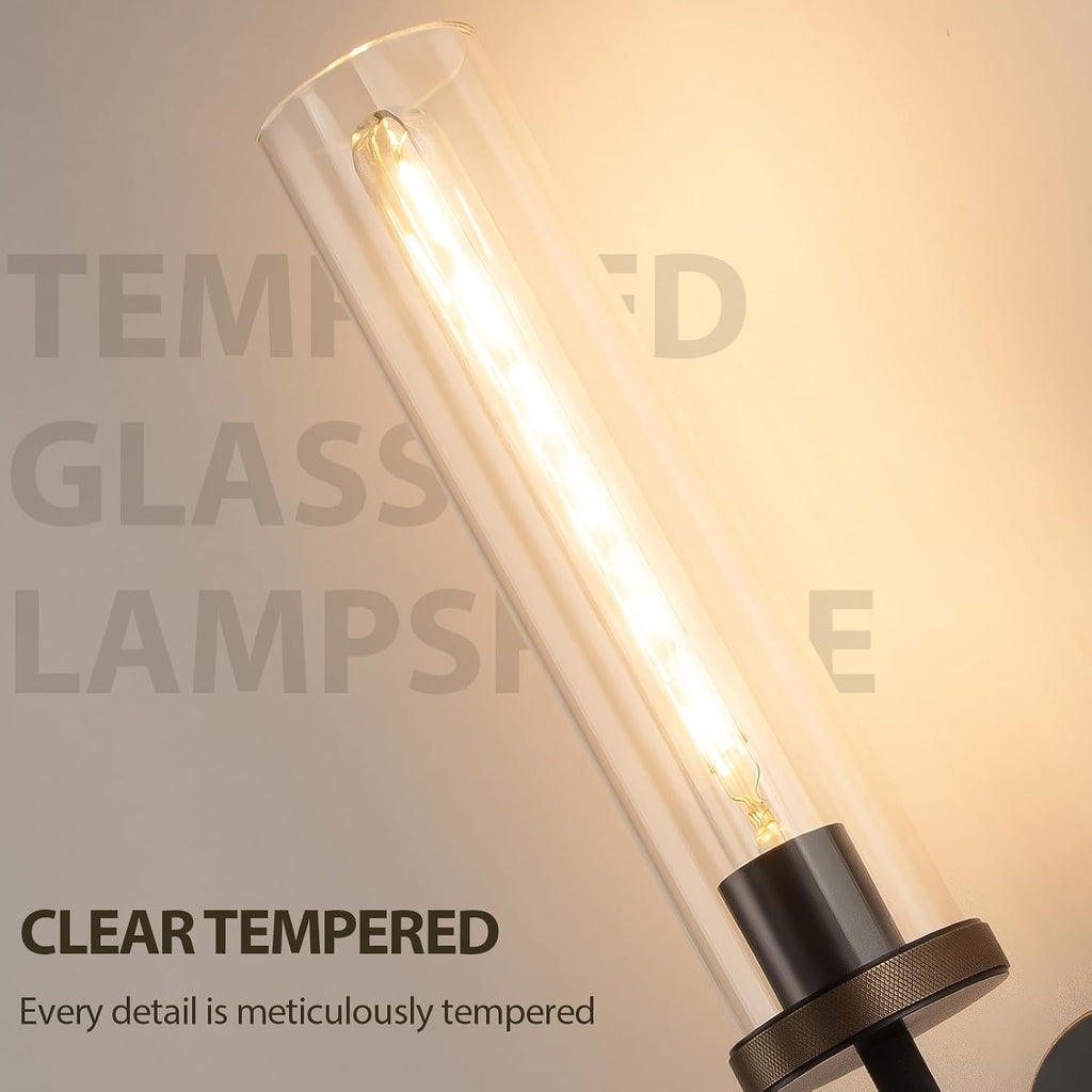 19.5' Knurled Brass Wall Sconce with Clear Glass Tube, Black Gold Bathroom Vanity Light Fixtures, Modern Lamp Lighting for Bedroom, Living Room, Hallway, Staircase, Mirror, Kitchen