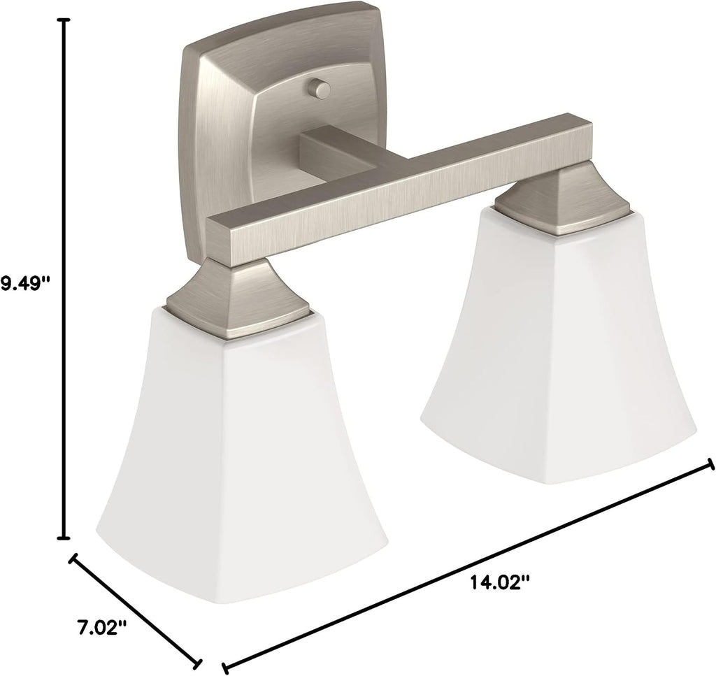 Moen YB5162BN Voss 2-Light Dual-Mount Bath Bathroom Vanity Fixture with Frosted Glass, Brushed Nickel