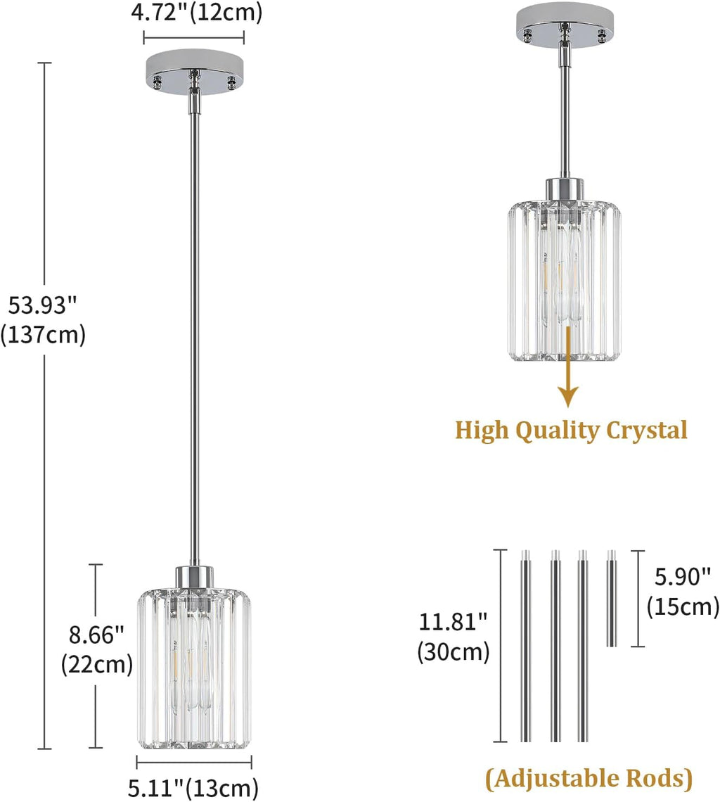 3 Pack Chrome Pendant Lights Kitchen Island, Modern Crystal Kitchen Pendant Lighting Over Island Adjustable Hanging Dining Room Light Fixtures Mini Pendant Light for Bathroom Hallway Bedroom Foyer