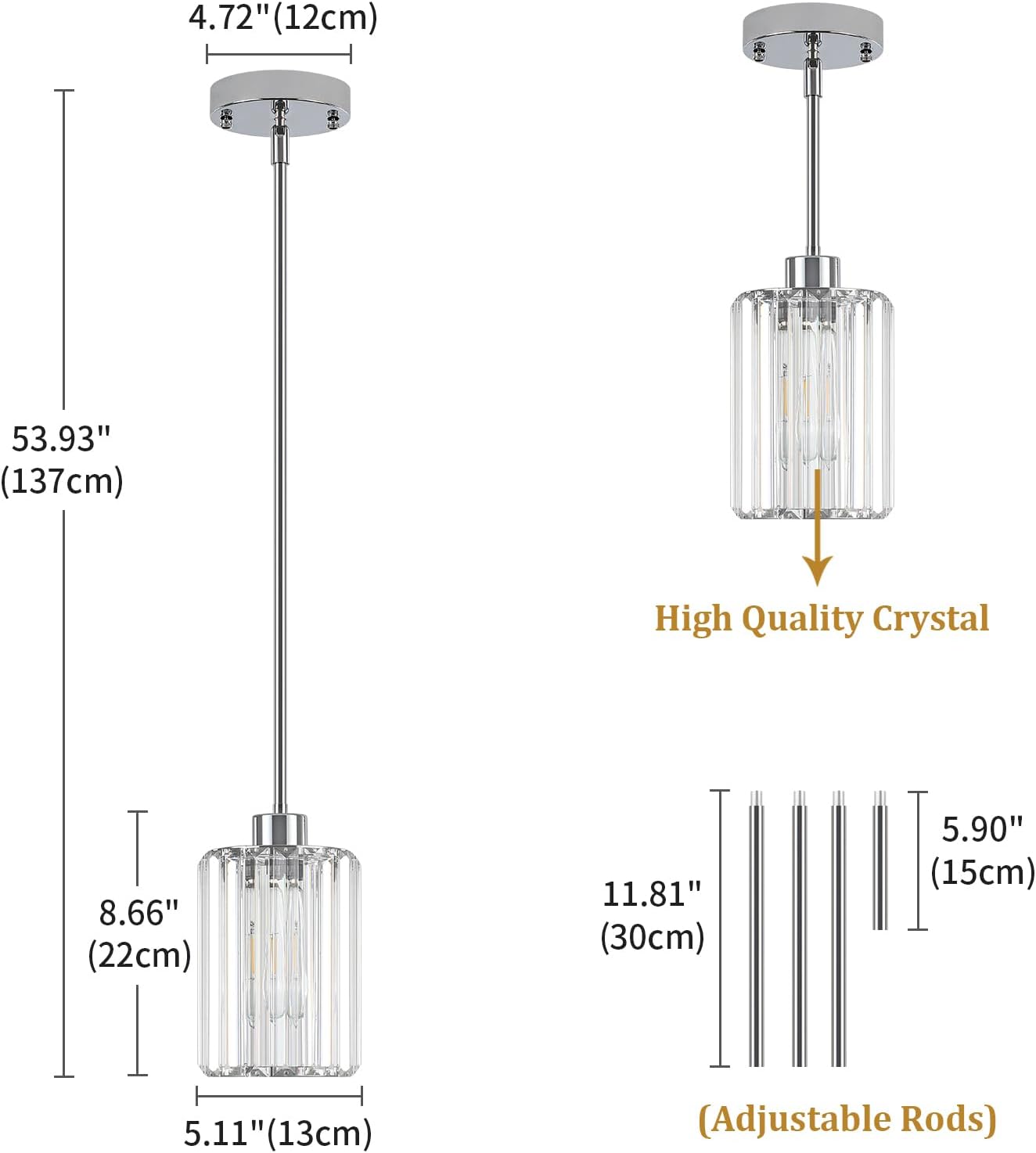 3 Pack Chrome Pendant Lights Kitchen Island, Modern Crystal Kitchen Pendant Lighting Over Island Adjustable Hanging Dining Room Light Fixtures Mini Pendant Light for Bathroom Hallway Bedroom Foyer