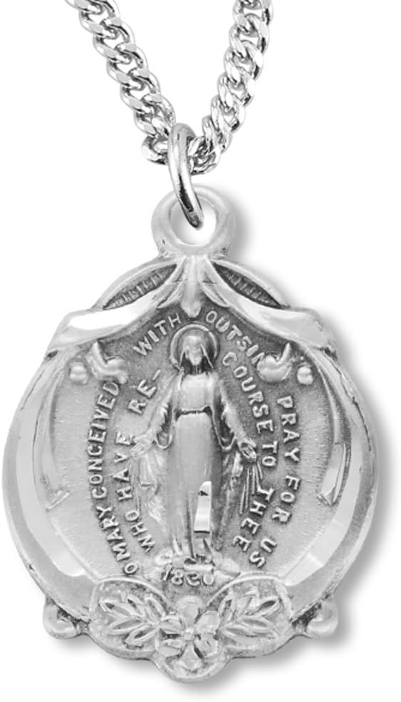 Heartland Girl's Sterling Silver Scroll Ribbons Miraculous Medal USA Made + Chain Choice