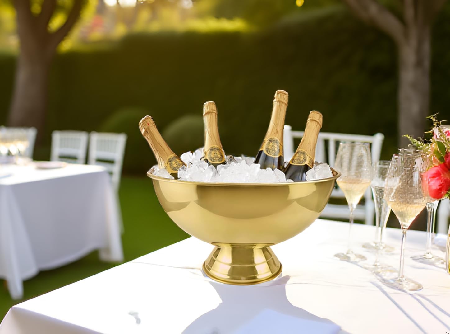 Cruiser's Caché 16' Footed Champagne Bucket, Wine and Beverage Tub, Stainless Steel with Gold Finish