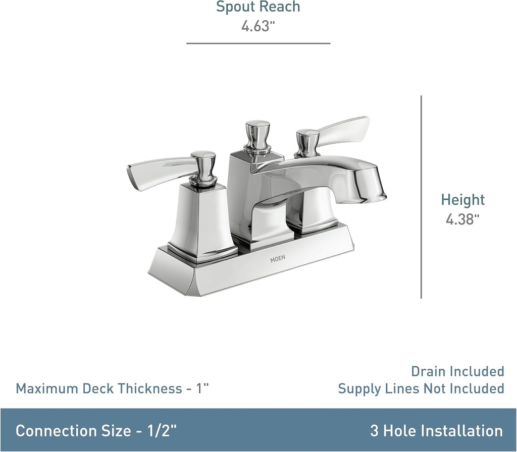 Moen Conway Spot Resist Brushed Nickel Two-Handle Centerset Bathroom Faucet with Drain Assembly, WS84922SRN (Pack of 2)