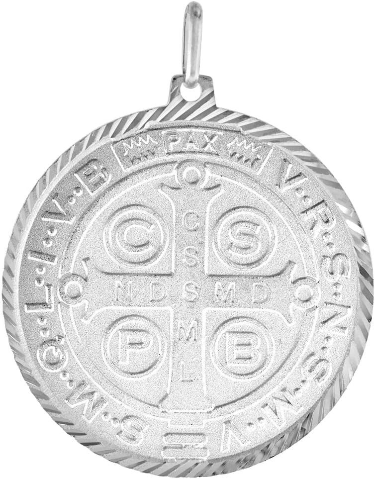 1 1/2 inch Extra Large Sterling Silver St Benedict Medal Necklace for Men 36mm Round Italy 16-24 inch
