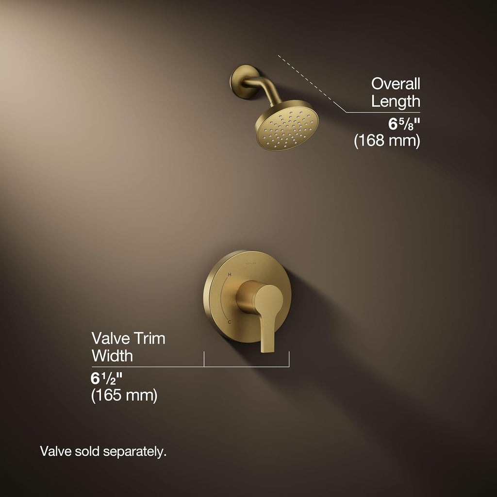 KOHLER TS35321-4G-2MB, Elate Rite-Temp Shower Trim with Single Function 1.75 GPM Showerhead, Vibrant Brushed Moderne Brass, Efficient Water Flow, Luxurious Shower Experience