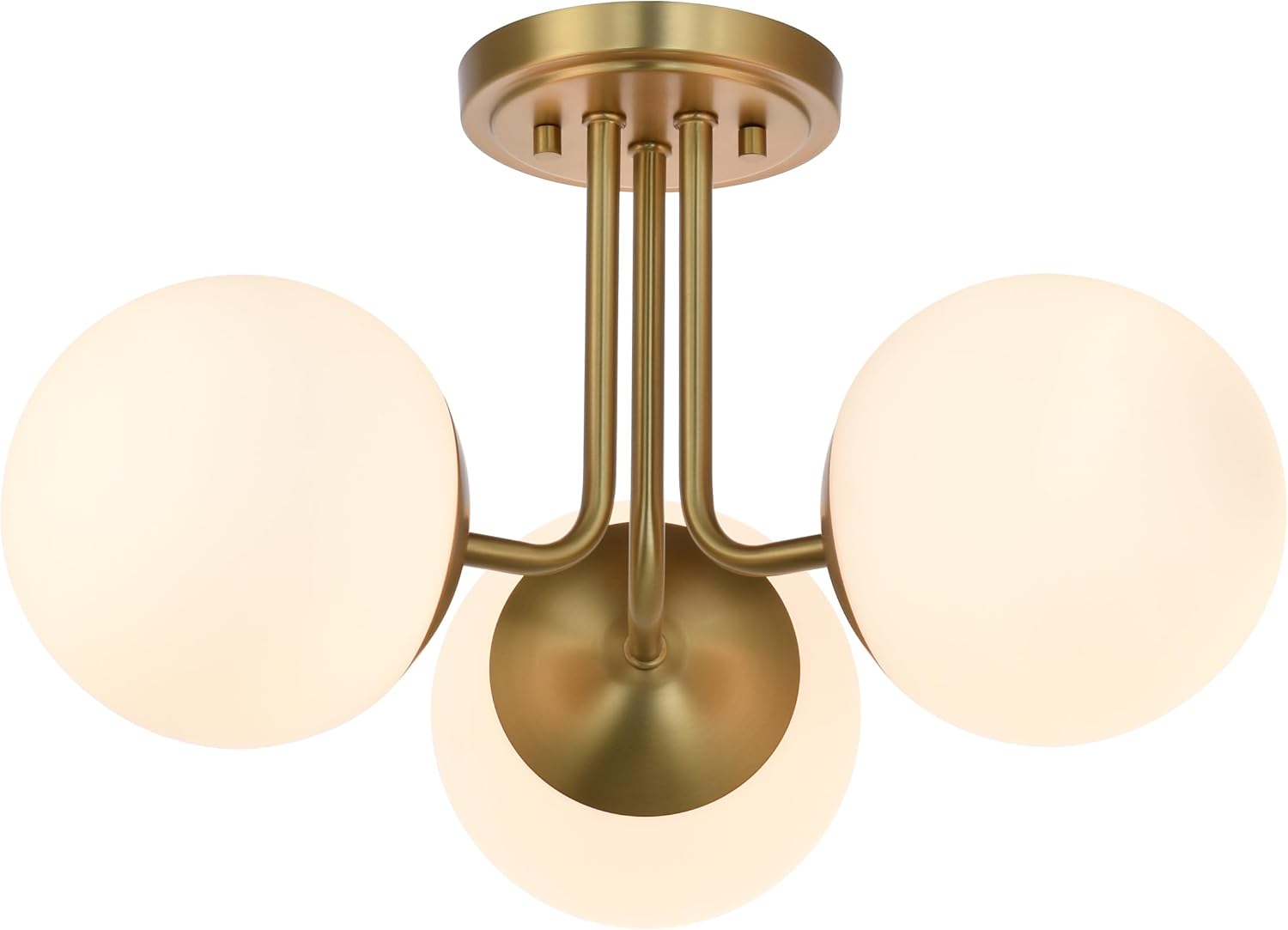 3 Light Semi Flush Mount Ceiling Light Fixture Aged Brass, Modern Globe Chandelier, Sputnik Farmhouse Lighting for Kitchen Bedroom Bathroom Living Room Corridor Laundry Room Bar …