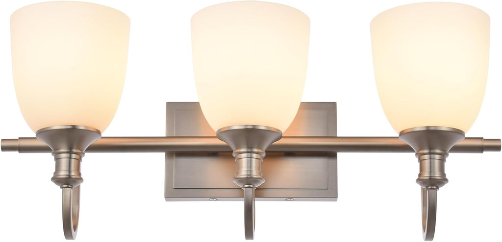 3 Light Brushed Nickel Vintage Bathroom Vanity Light Fixtures | Vintage, 3-light Bathroom vanity light, living room light, over mirror, over table, Brushed Nickel