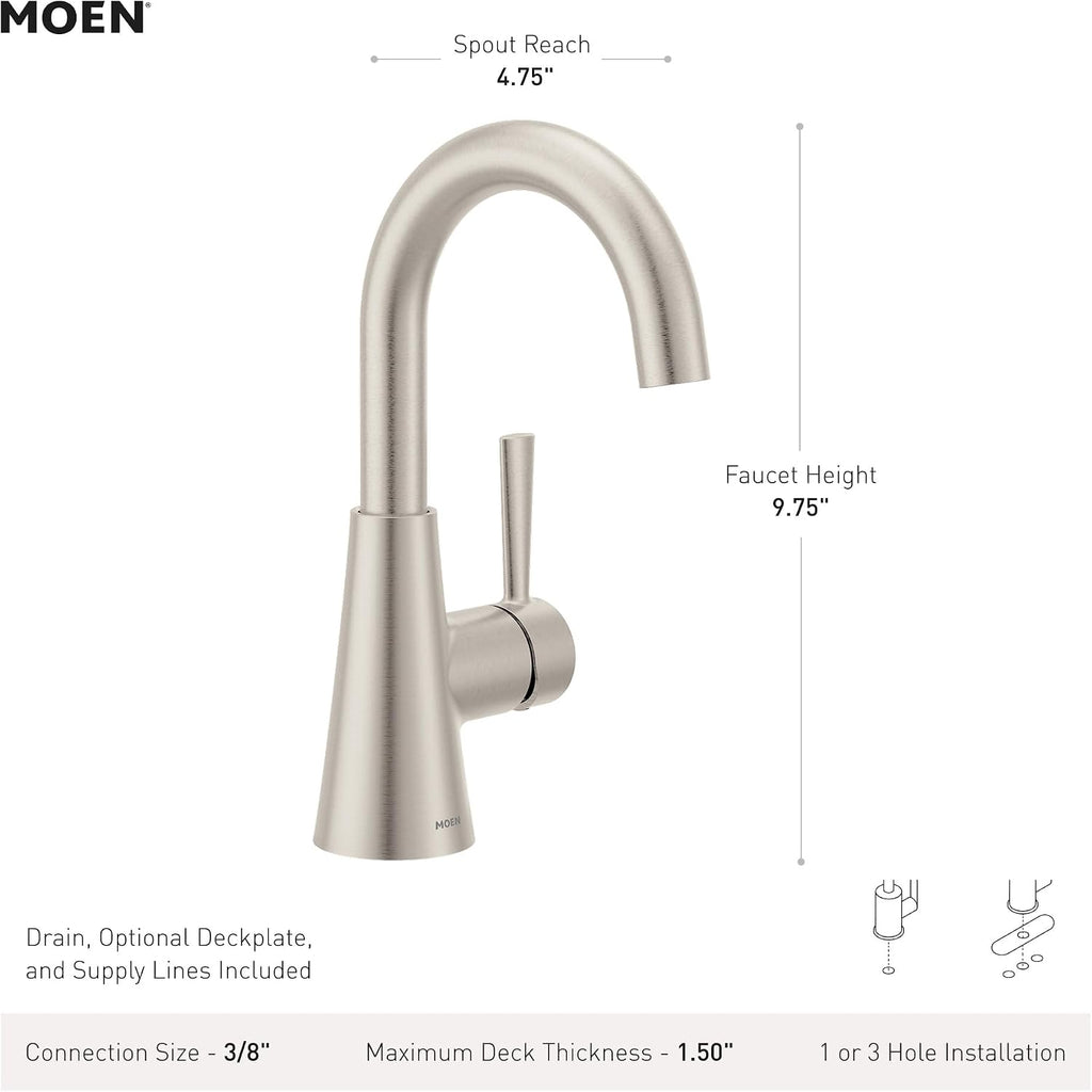 Moen Ronan One-Handle Bathroom Sink Faucet, Bronzed Gold | Single Hole, Optional Deckplate, Spring-Loaded Drain Assembly, 84021BZG