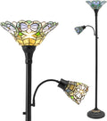 Luvkczc Tiffany Floor Lamp, Stained Glass Lamp Victorian Style with Adjustable Gooseneck Reading Lamp – 70' Tall Torchiere Floor Lamps for Living Room