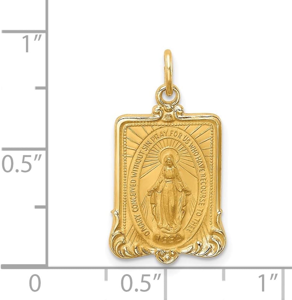 Diamond2Deal 14k Yellow Gold Satin Medium Rectangle Framed Miraculous Medal Fine Jewelry for Women (L- 23.55 mm W- 13.25 mm)