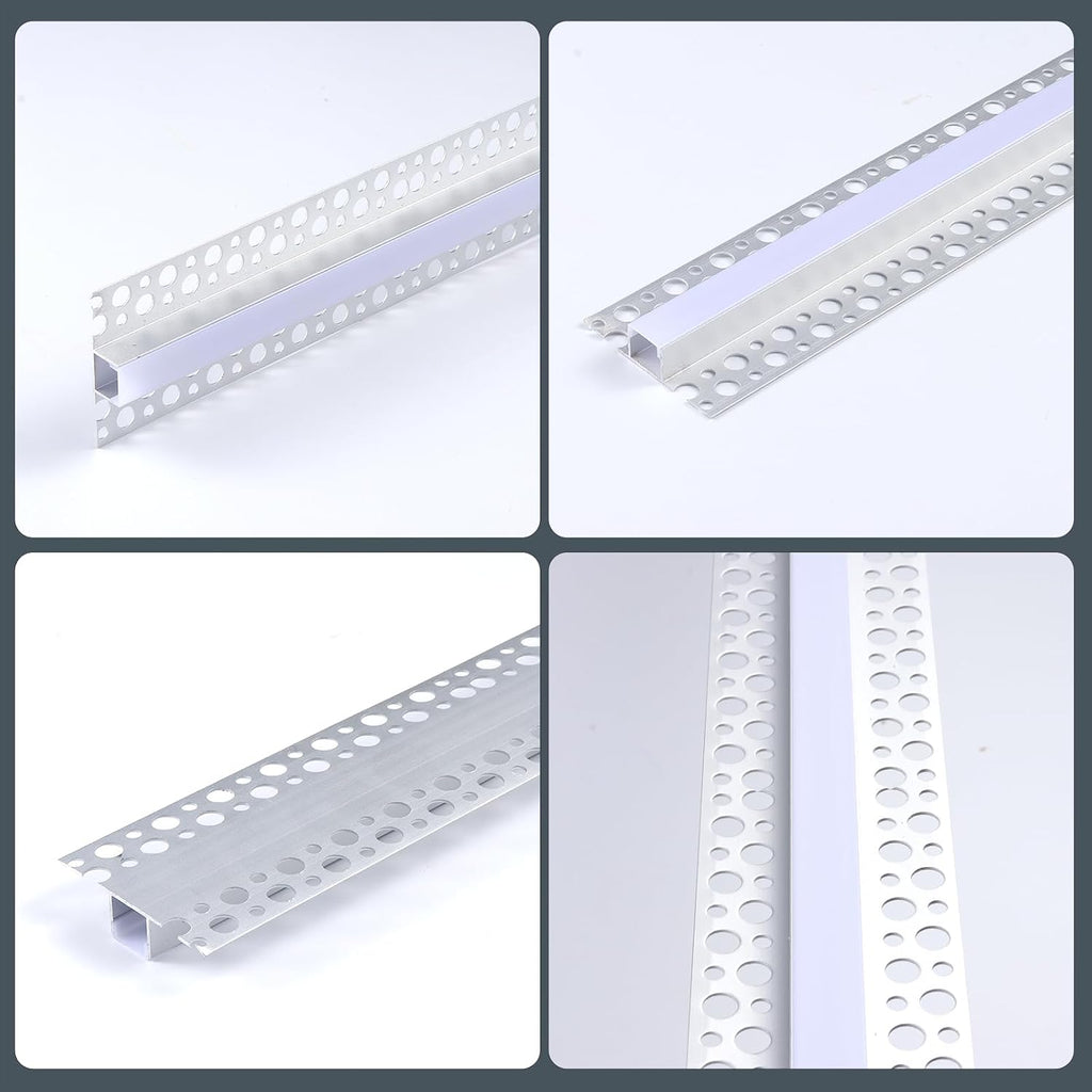 10 Pack Aluminum LED Channel 6.6FT/2M Plaster-in with Strip Diffuser and Milky Cover Tape Light Track LED Profile for Various Lighting Applications