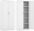 SteeLoong Kitchen Pantry Cabinet,71'Metal White Storage Cabinet with Doors and Shelves,Tall Cabinet with 2 Gold Hands for Dinning Room,Living Room